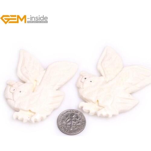 Gem-inside 39x50mm Large Big White Animal Opening Wings Owl Carved Bone Beads For Halloween Jewelry Making Decoration 2pcs DIY
