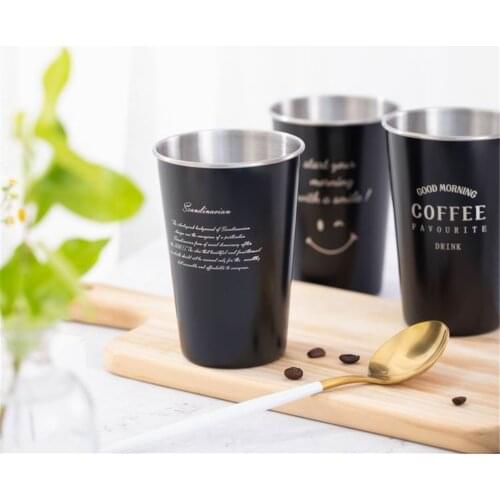 Black Stainless Steel Water Cup Chic 500ml Metal Cups Scandinavian Simple Coffee Milk Mugs Beer Juice Cups