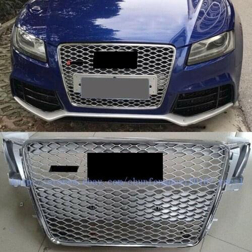 FOR AUDI A5/S5 B8 8T 2008 08 2019 19 2010 10 2011 11 Front HONEYCOMB SPORT EURO RS5 HEX GRILLE Silver CHROME TRIM