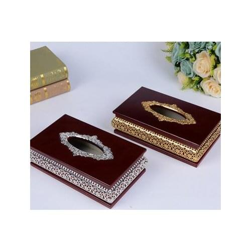 European luxuriouswooden napkin box with hollow design metal napkin holder tissue box cover paper napkin holderZJH041