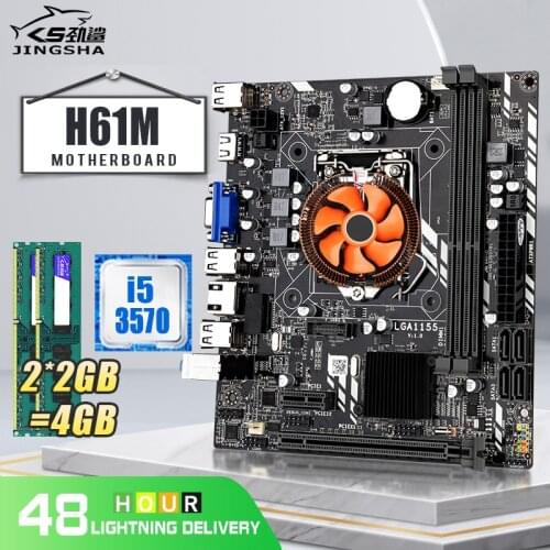 LGA 1155 Motherboard Set with i5-3570 CPU and DDR3 2*2GB 4GB PC RAM 1333MHZ With CPU Fan H61 Motherboard Kit Combination