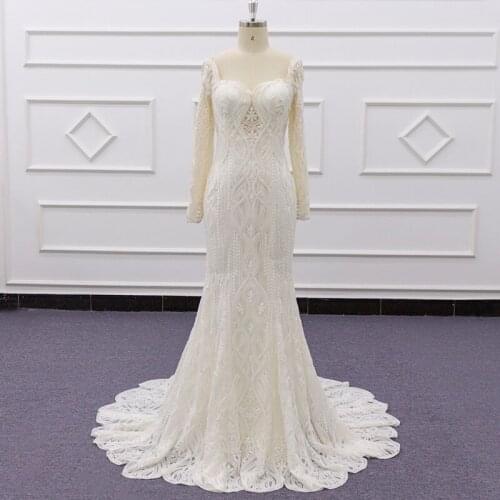 2019 YEN18001 custom made New lace button back beads lace court train bridal wedding dress mermaid