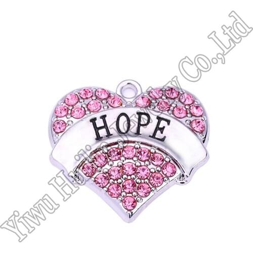 Rhodium plated HOPE crystal heart pendant