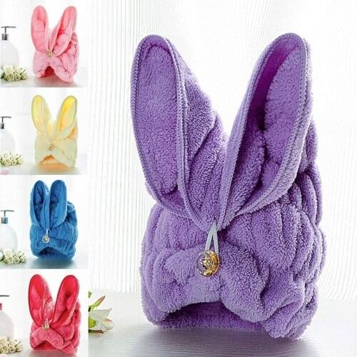Cute Rabbit Ears Coral Velvet Dry Hair Hat Super Absorbent Towel Dry Hair Increased Thickening Shower Cap Turban