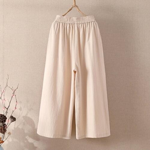 New 2021 summer women loose casual cotton linen Wide-leg cropped trousers Straight looking thin and versatile casual pants FC907