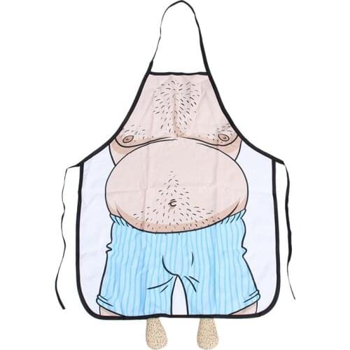 Novelty Cooking Kitchen Apron Wacky Belly Man Printed Apron Cooking Grilling BBQ Uncle Belly 3D Creative Funny Apron