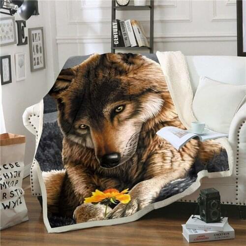 New Wolf Blanket Men 3D Cartoon Sherpa Blanket Double Thick Velvet Warm Super Soft Flannel Office Nap Blanket Sofa Bedding 006