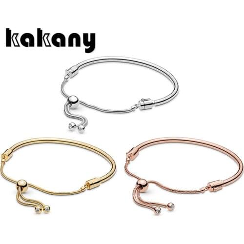 Kakany New S925 Sterling Silver Shiny Moment Sliding Bracelet Classic European Style Original Ladies Fashion Charm Jewelry