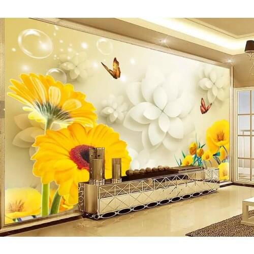 Beibehang Custom wallpaper sun flower butterfly 3D TV background wall home decoration 3d living room bedroom mural 3d wallpaper