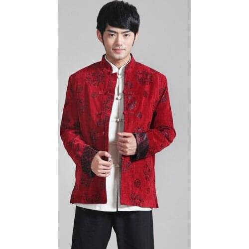 Wholesale New Jacket Tradition Traditional Chinese Oriental Mens Clothing Cheongsam Shirt Kung Fu Clothes Tang Homme Red Coat
