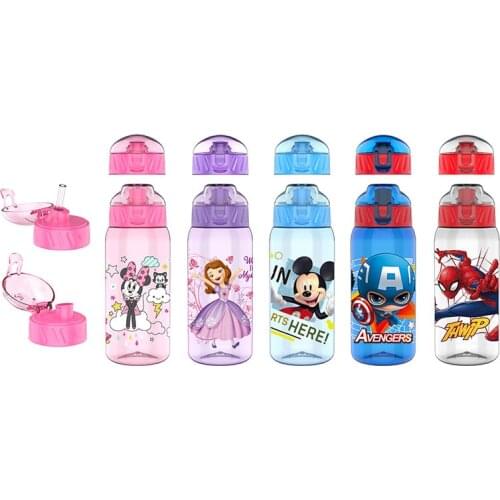 Disney cartoon Mickey mouse plastic cup straw cup +Straight drink cup students princess baby water bottle for kids gift