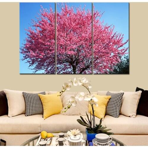 Pink Cherry Tree Modern Spray Canvas Prints Flower Artwork Pictures On Canvas Floral Giclee Print Wall Art for Living Room Decor