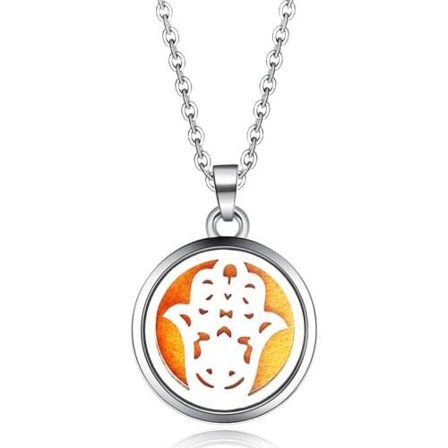 Hand Of Fatima Hamsa Aroma Pendant Necklace Stainless Steel Magnetic Aromatherapy Essential Oil Diffuser Perfume Locket Pendant