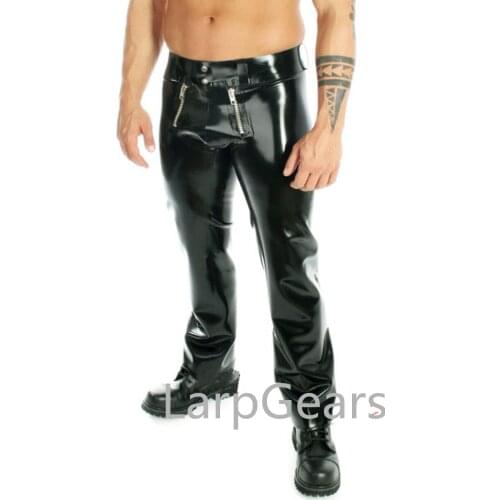 Sexy Latex Man Pants with Front Flat Codpiece Handmade Men Trousers kakegurui cosplay costume no belt