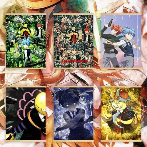 Nordic Canvas Pictures Assassination Classroom Home Decor Print Wooden Scroll Hanging Painting Wall Art Poster For Living Room