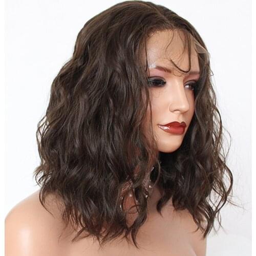 TaBeWay Brown Bob Hair Heat Resistant Glueless Short Wavy Bob Wave Synthetic Lace Front Wigs for Fashion Women