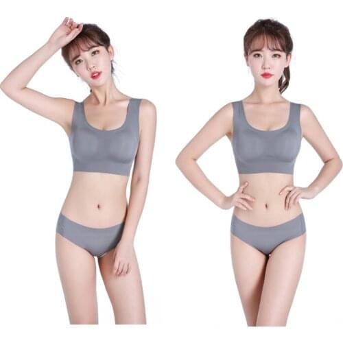 Thin Push Up Vest Bra Women Ice Silk Seamless Underwear Soft Comfortable Sleep Top With Chest Padded Plus Size Bras For Women