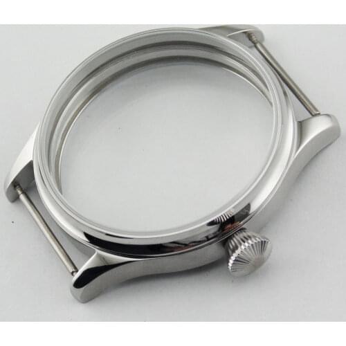 44mm High quality 316L Stainless steel watch cases fit for 6497/6498 Mechanical Hand Wind movement the diamond shape crown