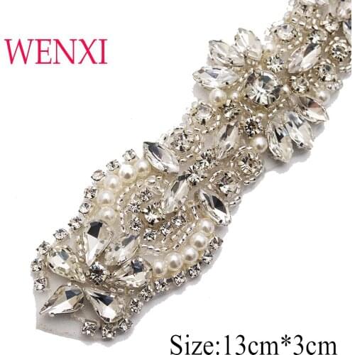 WENXI 30pcs Wholesale Bridal Hand Beaded Rhinestones Appliques Sewing On For Dress Sash And Accessory DIY Iron On WX919