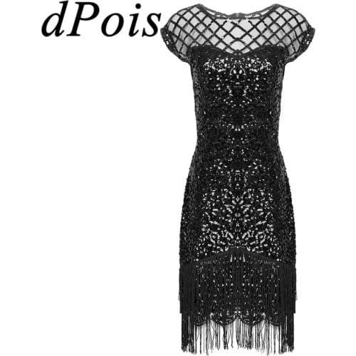 Womens Elegant Dresses Retro Sequins Tassel Party Club Dress Female Sexy Black Bodycon Dress Ladies Formal Dress Vestidos