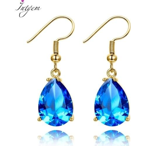 Womens Drop Earrings 925 Sterling Silver Earrings For Women 10x14MM Golden Color Red Ruby Gemstone Party Wedding Jewelry Gifts