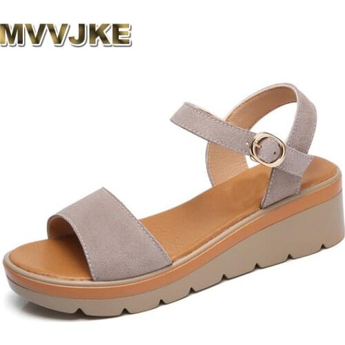 MVVJKE 2018 women platform sandals suede leather flat sandals Low Wedges Summer female Sandal ladies gladiator sandals buckle