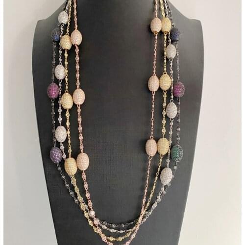 Women Jewelry Hand Craft Zirconia Paved Spacer Beads Beads Chain Long Necklaces