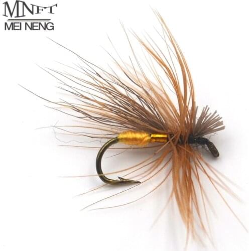MNFT 10PCS 10# Brown Golden Yellow Caddis Fly Fishing Dry Fly Trout Nymph Fly Dry Hook Fake Lure