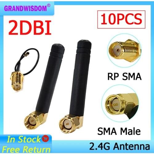 10pcs 2.4Ghz antenna Wifi 2dbi SMA Male connector white 2.4 ghz antena Router Antenna +21cm RP-SMA Male Pigtail Cable