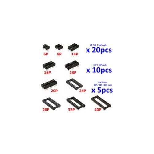 105pcs IC socket 10 values dip 6P 8P 14P 16P 18P 20P 24P 28P 32P 40P adaptor solder type socket kit for ICs