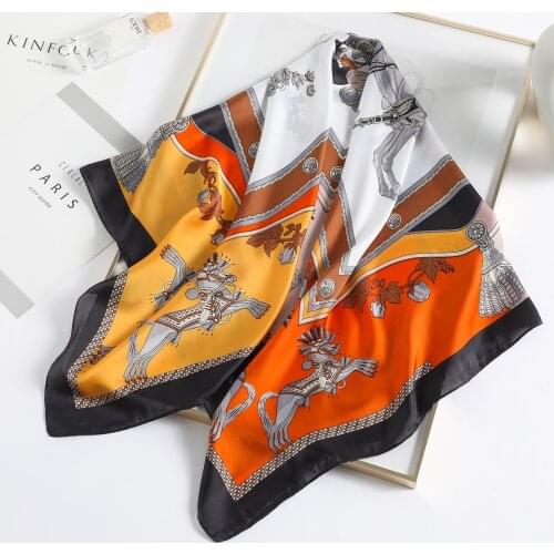 2021 Horse Print Scarf Large Hijab Foulard Female Square Neckerchief Women Bandana Headband Scarves Design Spring Shawl Wrap