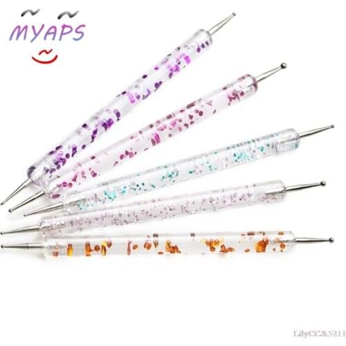 5Pcs Nail Dotting Tool Acrylic Glitter Dot Flower Needle Dot Diamond Pen Nail Art Supplies