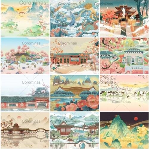 5D Diy Diamond Painting Chinese Ink Landscape Full Drill Embroidery Cross Stitch Mosaic Rhinestones Kit Home Decoration Gift Set