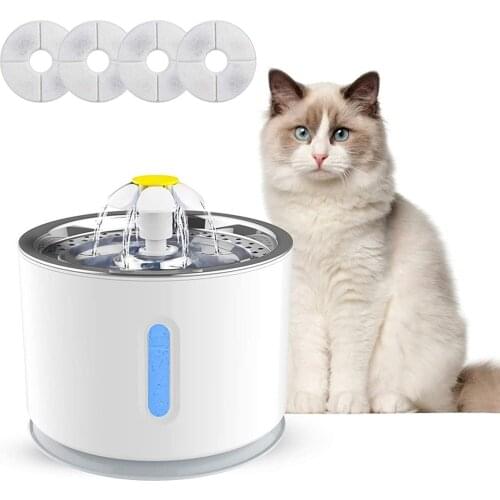 Cat Water Fountain Filter 2.4L Pet Water Dispenser with Filter LED Light, Automatic Water Dispenser for Cats Dogs USB Interface