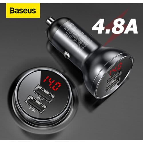Baseus Alloy Dual Cigarette Lighter USB Car Charger 4.8A 24W Fast Charge For Xiaomi Samsung Phone Car Charger