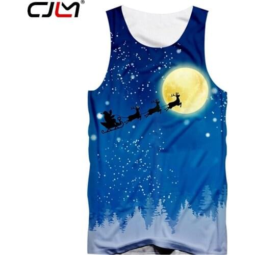 CJLM Christmas Theme 3D Printed Moon Background Tank Top Santa Claus And Elk Fashion Leisure Mens TankTop