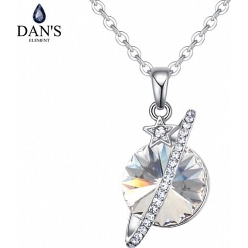 DANS Element Brand Hot 5 Colors Real Austrian Crystals Fashion Star Planet Pendant Necklace for Women Valentine Gift 127255