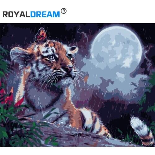 ROYALDREAM The Tiger In The Rain DIY Oil Painting By Numbers Wall Art Acrylic Oil Canvas Paintings Home Decor For Living Room
