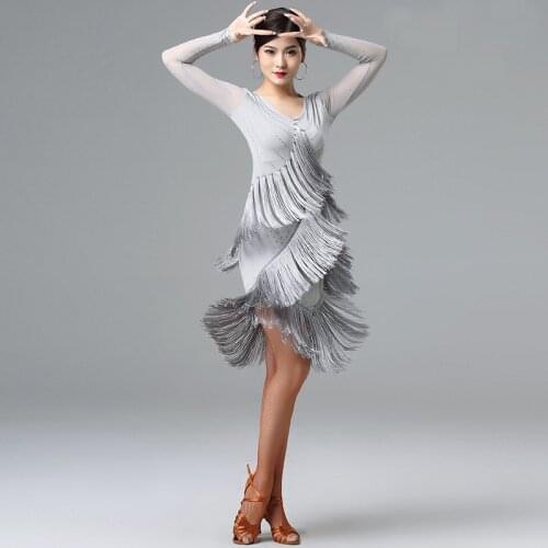Cocktail Club Party Ballroom Latin Salsa Dance Dress V-Neck Fringe Tassels Dress Halloween Costume Party Dress