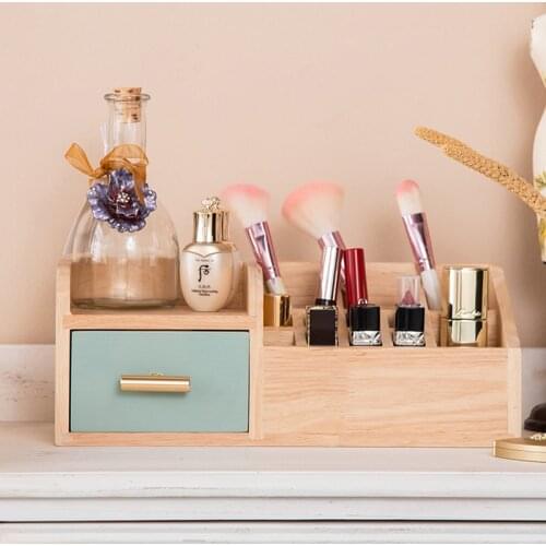 Коробка для хранения Wooden Cosmetics Storage Box Shelf Desktop Skin Care Products Dressing Table Lipstick Jewelry Storage Boxes