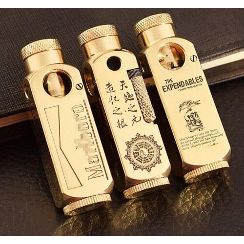 Creative Heavy Trench Special-Shaped Brass Kerosene Lighter Laser Engraved Six-Sided Pattern Cigarettes Smoking Gift Accessories