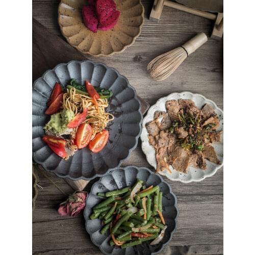 Round Dinner Plates Handcraft Service De Table Assiette Petals Western Steak Tray Cake Trays Ceramics Dishes Kitchen Plate