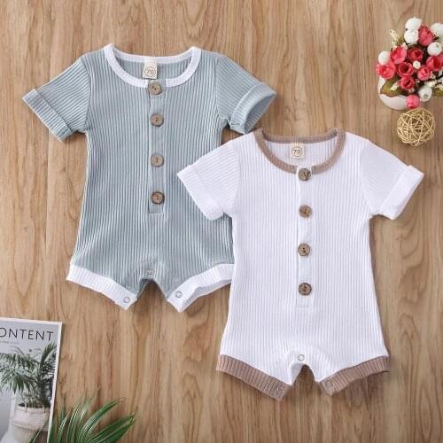 Baby Summer Clothing Newborn Infant Baby Boys Girls Clothes Ribbed Solid Romper Jumpsuit Short Sleeve Outfit 0-18M
