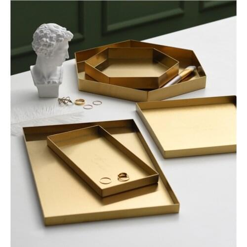 Metal Gold Geometry Storage Tea Tray Jewelry Dish Home Organizer For Jewelry Necklace Dessert Plate Serving Dishes Decoration