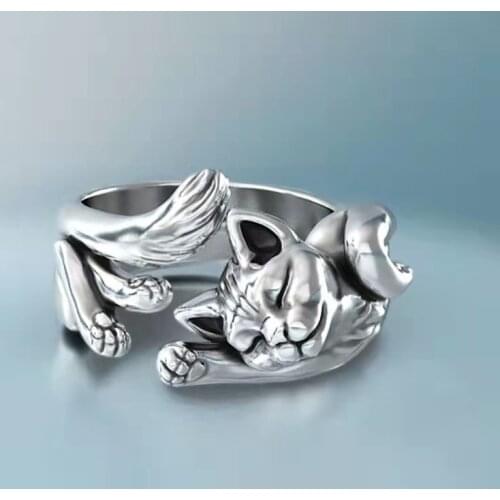 Cute Fortune Cat Shape Women Opening Rings Silver Color Dance Party Finger Ring Delicate Girl Gift 2021 New Fashion Jewelry