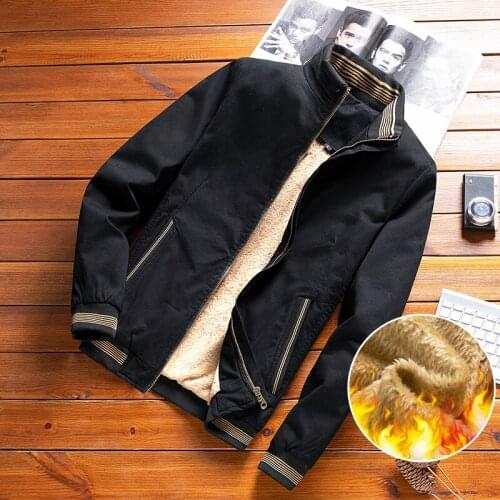 Autumn Winter Men Fashion Fleece Warm Jackets Solid Color Cotton Coat Mens Stand Collar Casual Jacket Thicken Coats Clothing