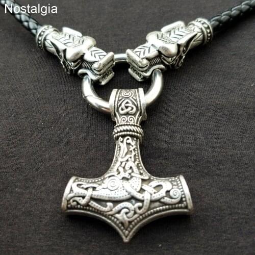 Nostalgia Thor Hammer Norse Viking Dragon Necklace Long Leather Mjolnir Amulet Wicca Pagan Witchcraft Jewelry