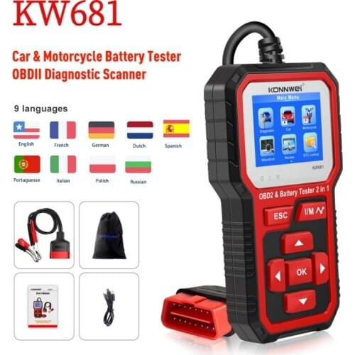 2021 The new KW681 6V 12V Car Motorcycle Battery Tester Auto Diagnostic Tool 2 in1 2000 CCA Auto OBD2 Code reader Scanner tools