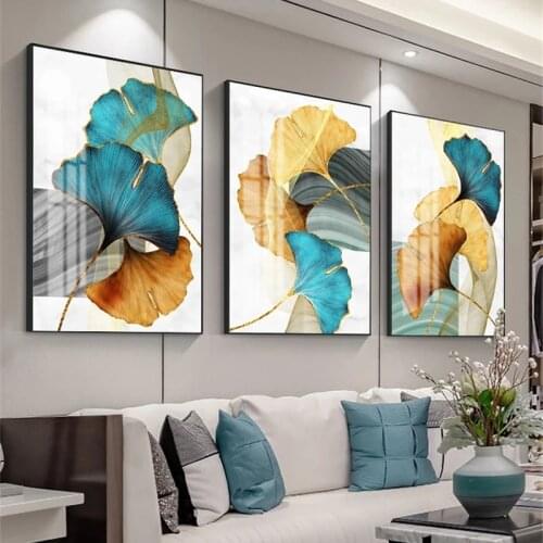 Luxury Nordic Blue Green Plant Leaf Abstract Posters Canvas Print Wall Art Painting Modern Picture Living Room Decor Cuadros