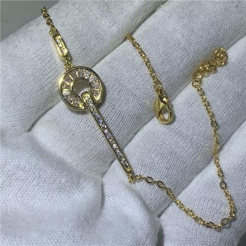 Handmade Fashion Key Bracelet Yellow Gold Filled AAAAA Zircon Party Wedding bracelets for Women Men Hiphop Jewerly